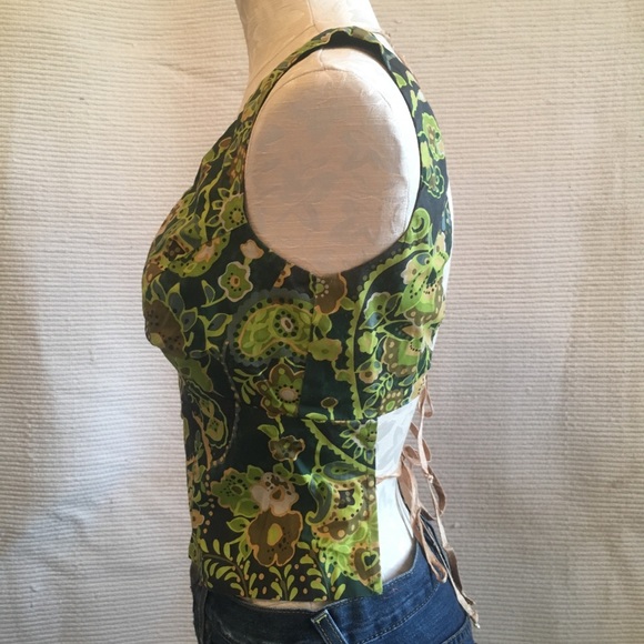 VTG 90s Anthro Backless Boho Apron Tie Party Top - Picture 3 of 8